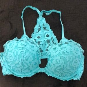 PINK Halter Lace Bra in Turquoise